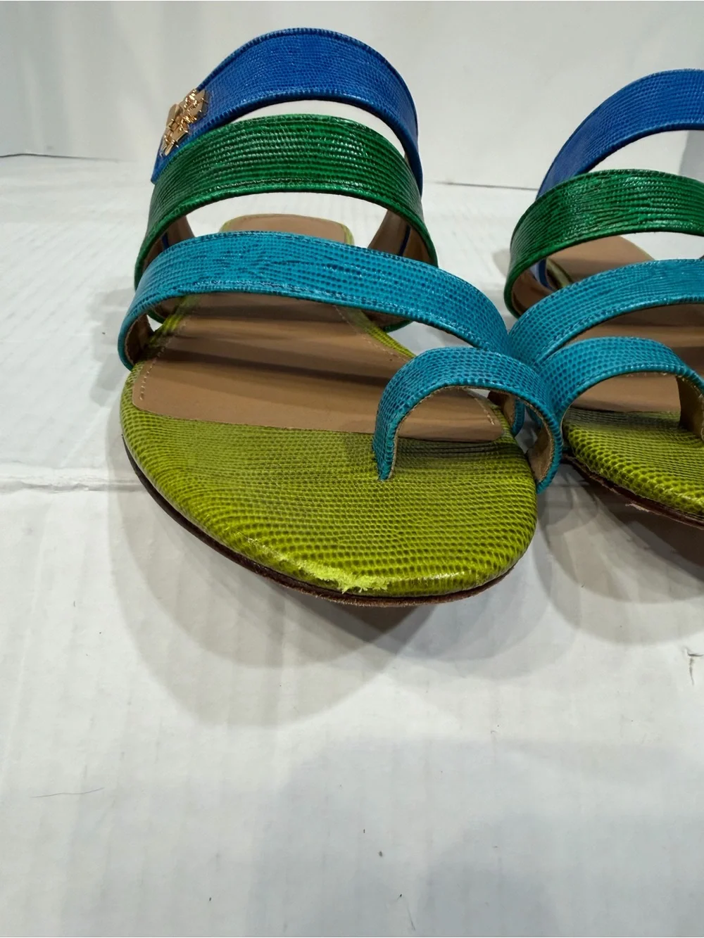 Tory Burch Blue, Teal & Green Triple-Strap Toe-Loop Sandals